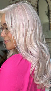 Brea @getwiggywithbrea wearing GLAM WAVEZ by RENE OF PARIS in color PINK CHAMPAGNE | A perfect mixture of soft baby Pink and Light Pale Blond tones