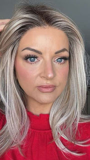 Sandy @i_be_wiggin wearing SEVILLE by BelleTress in color MILKSHAKE BLONDE R | A mixture of Light Sandy Brown, Highlighted with Light Ash Blonde with a Hint of Light Platinum Blonde with a Medium Root Color