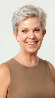 Susan Sparks @an_affair_with_hair wearing TAB by ELLEN WILLE in color SILVER MIX | Pure Silver White and Pearl Platinum Blonde Blend
