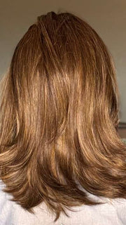 Kristyna Moore @kristynamoore wearing Full Finesse by Gabor in shade GF8-29SS SHADED HAZELNUT | Medium Brown With Ginger Red Highlights & Dark Brown Roots.