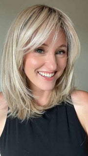 Carly N. @carlynwilson84 wearing LUNA by ELLEN WILLE in LIGHT-CHAMPAGNE-SHADED 101.23.20 | Lightest Neutral Blonde with Light Blonde and Silver White blend with light shaded roots