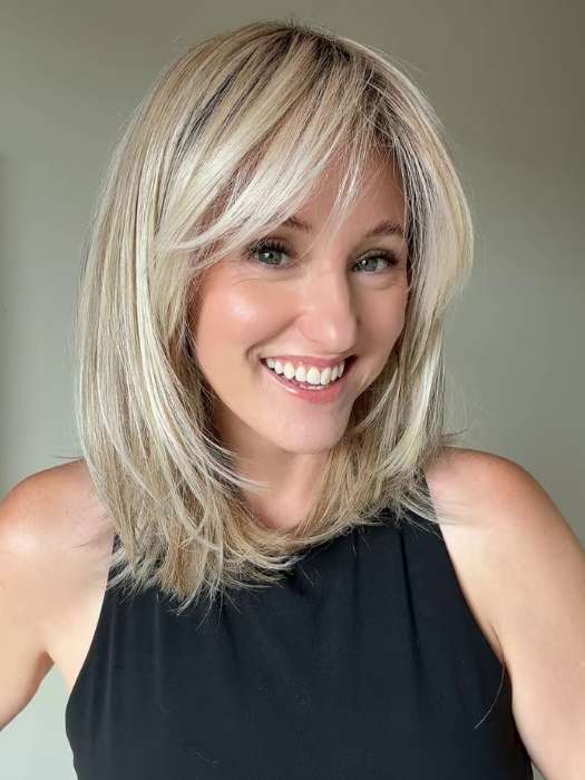 Carly N. @carlynwilson84 wearing LUNA by ELLEN WILLE in LIGHT-CHAMPAGNE-SHADED 101.23.20 | Lightest Neutral Blonde with Light Blonde and Silver White blend with light shaded roots