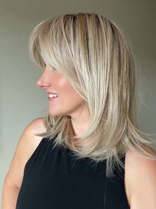 Carly N. @carlynwilson84 wearing LUNA by ELLEN WILLE in LIGHT-CHAMPAGNE-SHADED 101.23.20 | Lightest Neutral Blonde with Light Blonde and Silver White blend with light shaded roots