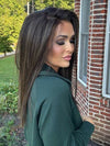 Crystal @crystallhoneycutt wearing CHAMPION by BELLE TRESS in color COOLEST DARK BROWN R | A Rich, Deep Espresso Brown root and base with Cool, Ashy Undertones with Cool Beige Highlights