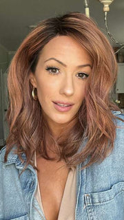 Jenna @jenna_fail wearing TABU by ELLEN WILLE in color ROSEWOOD ROOTED | Medium Dark Brown Roots that Melt into a Mixture of Saddle Brown and Terra-Cotta Tones with Dark Roots
