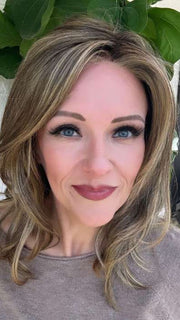 Marcie @wig.obsesssed wearing GISELE by JON RENAU in 24BT18S8 SHADED MOCHA | Medium Natural Ash Blonde & Light Natural Gold Blonde Blend, Shaded with Medium Brown
