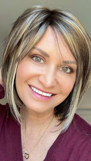 Emily H. @she_sheds_more wearing WYNN by NORIKO in SPARKLING MOCHA R | Neutral Dark-Brown Base featuring Silvery White and Golden Blond Highlights