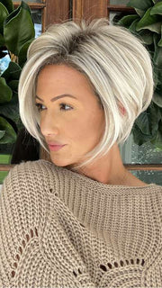 Jenna @jenna_fail wearing IDALIA by JON RENAU in color FS17/101S18 PALM SPRINGS BLONDE | Light Ash Blonde with Pure White Natural Violet Bold Highlights, Shaded with Dark Natural Ash Blonde
