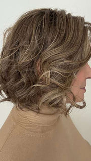 Mel B. @mels.be.ageless wearing STELLA by ELLEN WILLE in color BEIGE-MULTI-SHADED 14.22.12 | Lightest Brown and Medium Ash Blonde blend with Light Neutral Blonde and Shaded Roots
