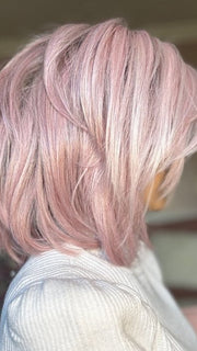 Crystal @ crystallhoneycutt wearing Dare to Be in color Pink | A dusty pink coloration reflects the latest trend in fantasy hair | This wig has been altered by straightening the ends 