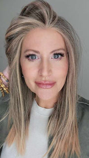 Natalie @vanish.into.thin.hair wearing SLEEK by ELLEN WILLE in color POWDER BLONDE TIPPED | Light Brown and Lightest Ash Blonde with Red Violet Blended with Pale Pink and Lighter Tipped Ends