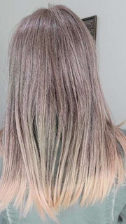 Natalie @vanish.into.thin.hair wearing SLEEK by ELLEN WILLE in color POWDER BLONDE TIPPED | Light Brown and Lightest Ash Blonde with Red Violet Blended with Pale Pink and Lighter Tipped Ends