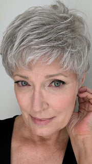 Mel B. @mels.be.ageless wearing TAB by ELLEN WILLE in color SILVER MIX | Pure Silver White and Pearl Platinum Blonde Blend