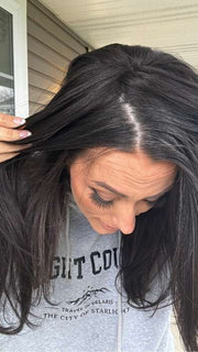 Nichole @nicholealee wearing EASIPART HD" 18 by JON RENAU in color 4 BROWNIE FINALE | Dark Brown
