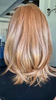 Lisa Mullins @beautifulyouwigreviews wearing SANTA BARBARA by BELLETRESS in color SIENNA SPICE | A true light Strawberry Blonde/Red with Low Light and Highlights
