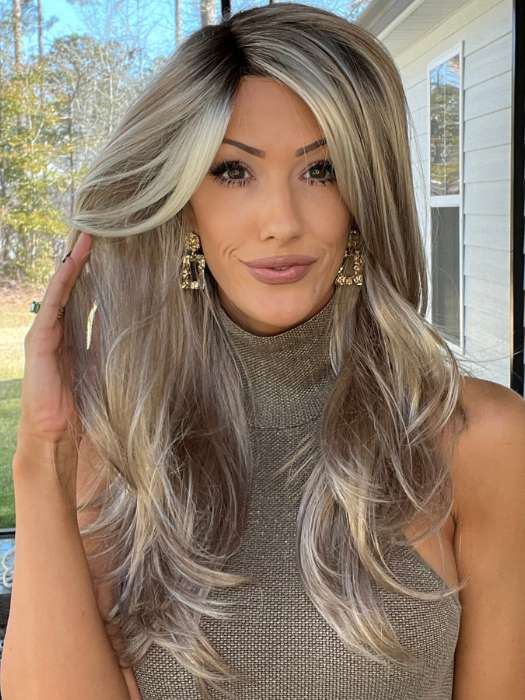 Jenna Fail @jenna_fail wearing ANGELICA PM by NORIKO in color ARABIAN SAND | Neutral Chocolate Brown Roots fade into a Neutral Blonde Base with a dimensional blend of Sandy Blonde, Chestnut Blonde, Golden Blonde, and Honey Blonde, complemented by Soft Creamy Blonde Highlights and Lowlights that framing the face