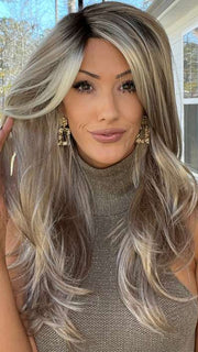 EXCLUSIVE COLOR ARABIAN SAND™ | Neutral Chocolate Brown Roots fade into a Neutral Blonde Base, blended with Sandy, Chestnut, Golden, and Honey Blondes, with Soft Creamy Blonde Highlights and Face-Framing Lowlights