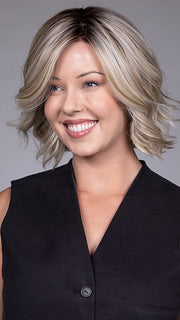 Model is wearing VICTORIA by BELLETRESS in color BUTTERBEER R | Dark Brown Base and Root that transitions smoothly into a buttery blonde, infused with creamy honey and toffee tones