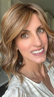 Lisa Mullins @beautifulyouwigreviews is wearing VERONICA by BELLE TRESS in color JAMOCA-ALMOND-FUDGE-R | Deep mocha brown blended with subtle golden almond undertones and fudge-like highlights to create a rich brunette hue