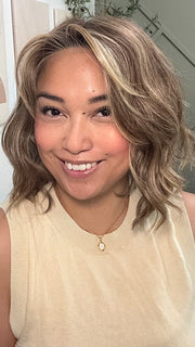 Katrina & Arlah Soriano @wearthehairsis is wearing VERONICA by BELLE TRESS in color BROWN-SUGAR-COOKIE-R | The Roots are a Rich Brown Tone that seamlessly transitions into a Warm Golden Brown