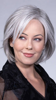 Model is wearing WINTOUR by BELLETRESS in color COCONUT MILK GRAY 39/51/61A | A soft, modern blend of creamy off-white and gentle gray tones, creating a pearlescent, silvery finish.