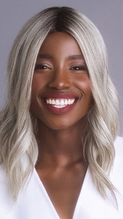 HIGH HEAT MID WAVY TOPPER by Rene of Paris in SILVER-BROWN-MR | Micro Root that transcends into Silver, Grey and Honey Brown Tones