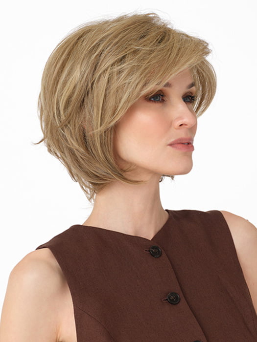 WHITNEY by ENVY in color GINGER CREAM | Dark Beige Blonde underneath highlighted on top with Light Beige Blonde