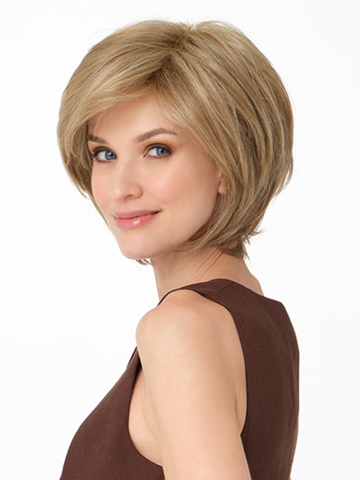 WHITNEY by ENVY in color GINGER CREAM | Dark Beige Blonde underneath highlighted on top with Light Beige Blonde