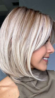 Lorena @faux.hurr.lifee wearing ZARAGOZA by BELLETRESS in color MILKSHAKE BLONDE R | A mixture of Light Sandy Brown, Highlighted with Light Ash Blonde with a Hint of Light Platinum Blonde with a Medium Root Color