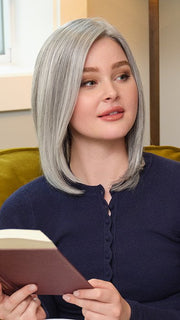 Model wearing ZOEY by ENVY in MEDIUM GREY | Salt and Pepper Grey 50% Medium Brown 50% Grey