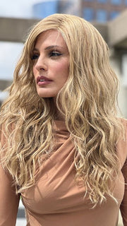 Roxie in BROOKLYN by Rene of Paris in color: CINDER-TOFFEE | Blonde blended with Toffee, Burnt Toffee, Fudge Blonde, Milk Chocolate, and Deep Golden Blonde Tones