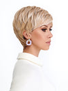 Model is wearing BRUSHED PIXIE by TRESSALLURE in color 24/102/R12 | Gold Blonde with Platinum highlights with Gold Brown roots