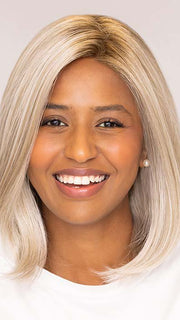 Sophia in CLEMENTINE by JON RENAU in color FS17/101S18 PALM SPRINGS BLONDE | Light Ash Blonde with Pure White Natural Violet Bold Highlights, Shaded with Dark Natural Ash Blonde