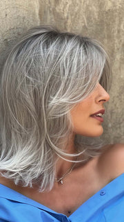 MELODY LARGE by ELLEN WILLE in STONEGREY ROOTED 58.51.56 | Grey with Black/Dark Brown and Lightest Blonde Blend with Shaded Roots