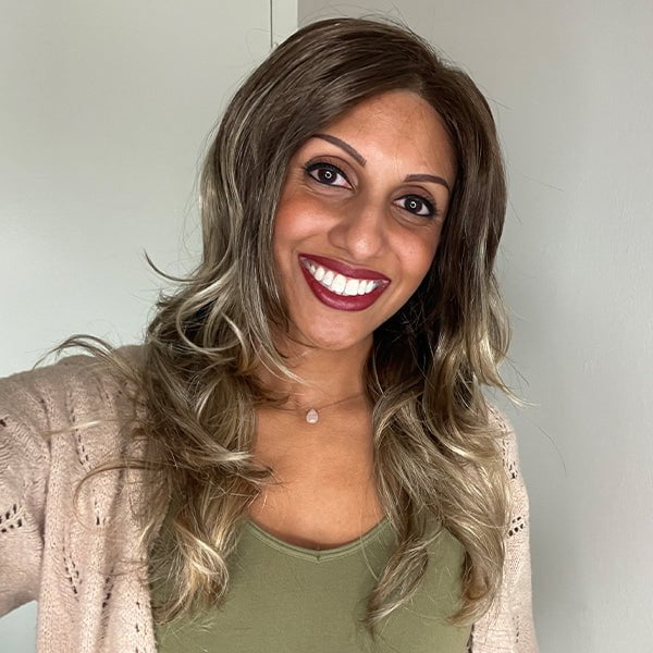 An example of mushroom brown hair in our wig Orchid by Estetica in Iced Mocha