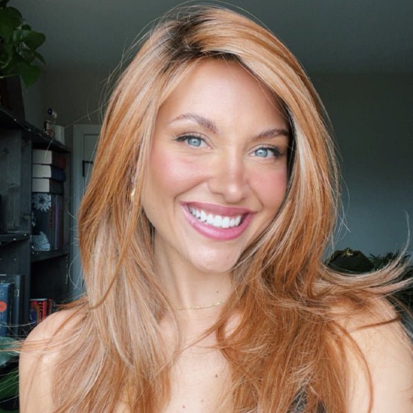 An example of strawberry blonde hair in our wig Scene Stealer by Raquel Welch in shade Iced Pumpkin Spice