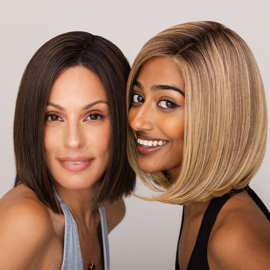 Learn how to find your color. Image: Two women wearing Lia II by Ellen Wille & Haute by Jon Renau.