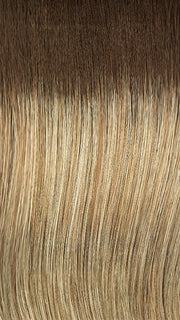 88GR | Medium Brown Roots transition into a Light Wheat Blonde with Dark Strawberry Blonde Highlights 