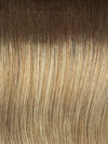 88GR | Medium Brown Roots transition into a Light Wheat Blonde with Dark Strawberry Blonde Highlights 