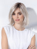 Model is wearing ICONE SMALL DELUXE by ELLEN WILLE in  SILVER BLONDE ROOTED | Pearl White and Lightest Pale Blonde Blend with Shaded Roots