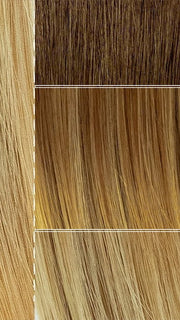 EL14/26/R10 | Warm Red Brunette Blended with Cool Gold Blonde, Highlighted with Gold Blonde Rooted Medium Brown