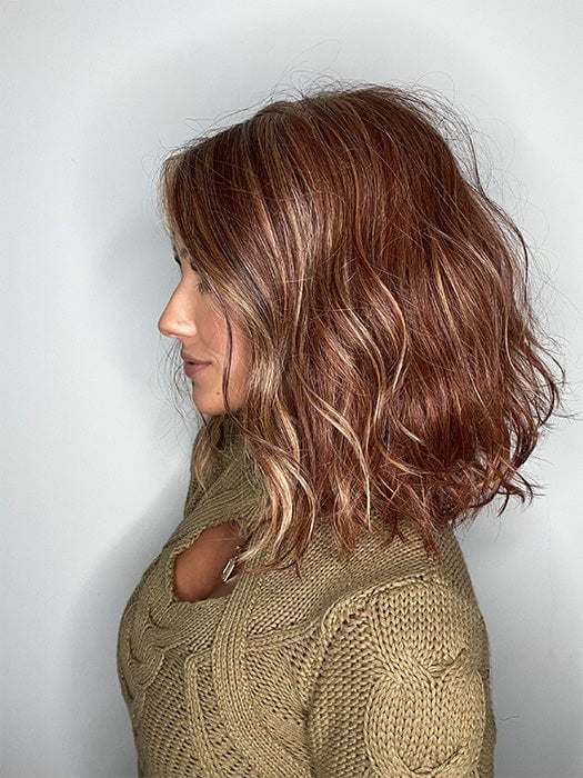 Jenna Fail @jenna_fail wearing WAVY DAY by RAQUEL WELCH WIGS in color RL31/29 FIERY COPPER | Medium Light Auburn Evenly Blended with Ginger Blonde