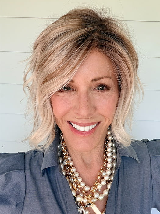Shannon @shannonwigsout is wearing LOS ANGELES by BELLE TRESS in color MILKSHAKE BLONDE R | A mixture of Light Sandy Brown, Highlighted with Light Ash Blonde with a Hint of Light Platinum Blonde with a Medium Root Color