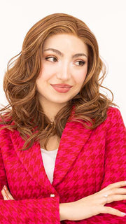 Maha is wearing SEVYN by ESTETICA in color R30/28/26 | Medium Auburn, Light Auburn, and Golden Blonde Blend