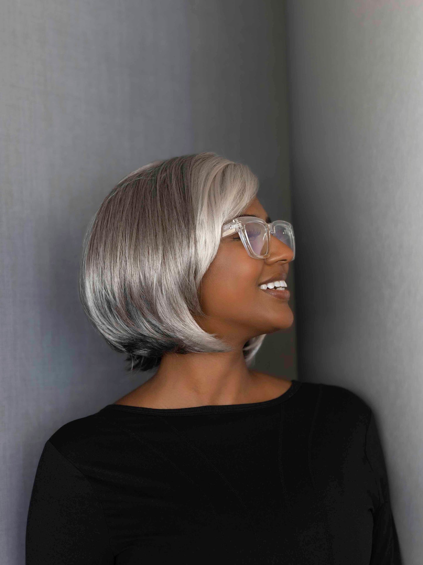 NIKI by Rene of Paris in SILVER-STONE | Silver Medium Brown Blend That Transitions To More Silver Then Medium Brown Then To Silver Bangs