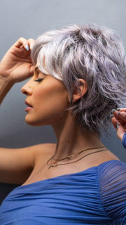 NOUR by NORIKO in LILAC-SILVER-R | Dark Root with a Light to Medium Grey Base and a hint of a soft lilac