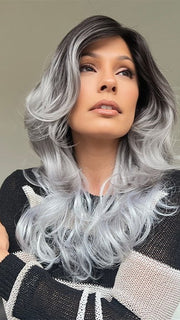 Roxie wearing GRAYDIENT-STORM | Dark Brown Roots that Melt into Light Gray and Silver Tones Towards the Ends