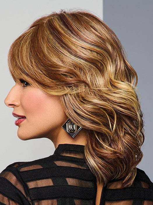 Model is wearing RL29/25 GOLDEN RUSSET | Ginger Blonde Evenly Blended with Medium Golden Blonde.