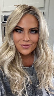 Sarah Engels wearing READY FOR IT by Gabor in GF19-23SS BISCUIT | Light Ash Blonde Evenly Blended with Cool Platinum Blonde with Dark Roots