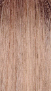 MUSHROOM MELANGE | A modern Mushroom Blonde with a Mid-Brown Root, featuring tones of Cream, Pale Chocolate, and Soft Steel Blonde